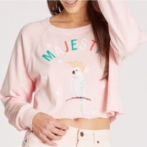 Wildfox Sweatshirt Crystal Rose Majestic Crop Cockatoo Oversized Pullover New